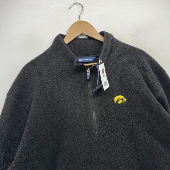 Iowa Hawkeyes Sweater Mens 3XL Black 1/4 Quarter Zip Pullover Fleece Pockets NEW - Picture 1 of 13